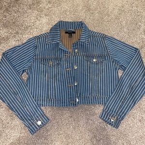 Cropped striped jean jacket